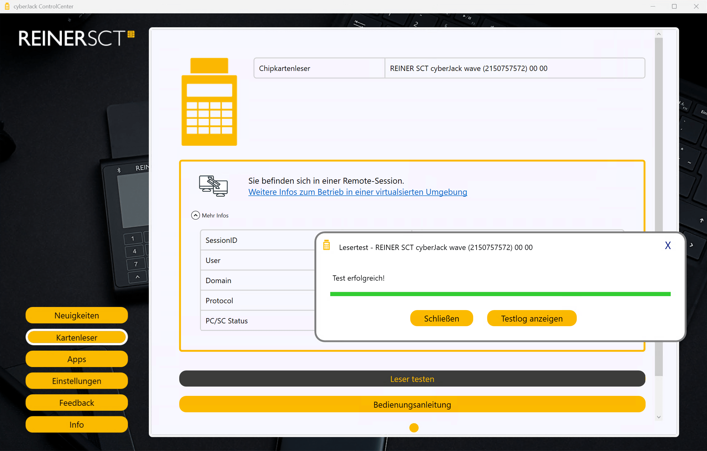cyberJack ControlCenter RDP Test